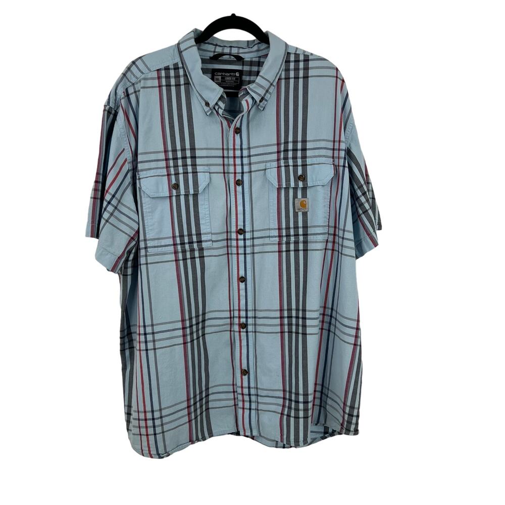 Carhartt Plaid Casual Button Front Short Sleeve Shirt Cotton Men's‎ Size 2XL